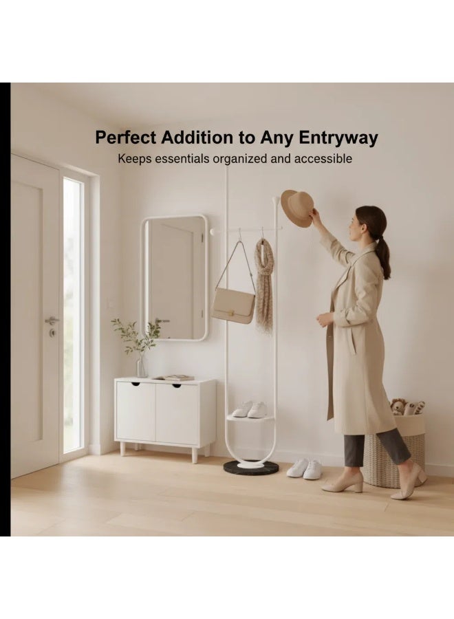 Y&D حامل معاطف معدني على شكل U حامل معاطف أبيض قائم بذاته مع قاعدة رخامية حامل معاطف قائم بطول 190 سم - Image 5