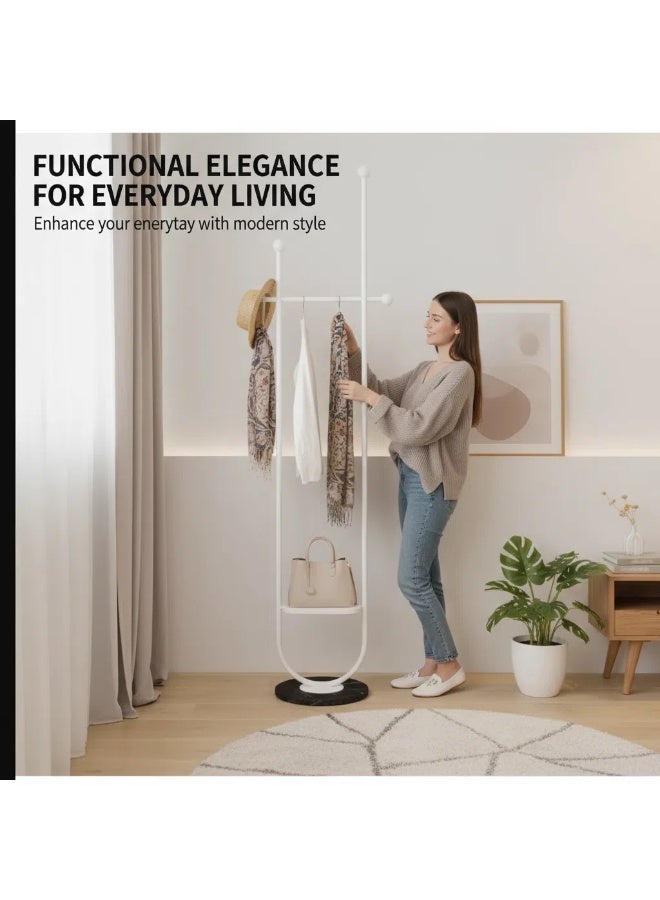 Y&D حامل معاطف معدني على شكل U حامل معاطف أبيض قائم بذاته مع قاعدة رخامية حامل معاطف قائم بطول 190 سم - Image 3