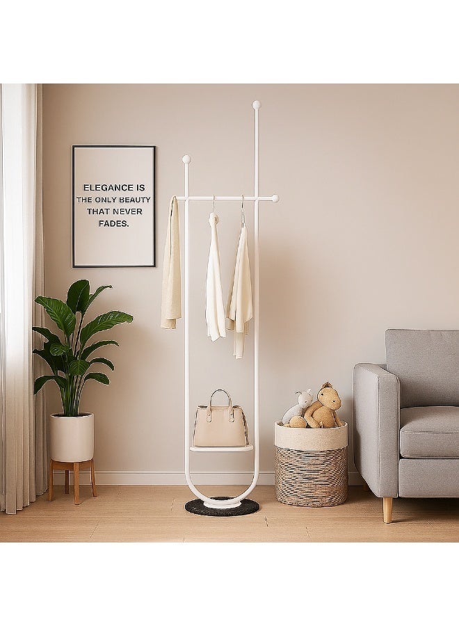 Y&D حامل معاطف معدني على شكل U حامل معاطف أبيض قائم بذاته مع قاعدة رخامية حامل معاطف قائم بطول 190 سم - Image 2