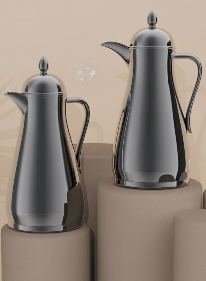 GAZELLA 2-Piece Plastic Tea/Coffee Flask Set 1Liter & 1Liter Metallic Grey with Borosilicate Glass Inside - Image 1