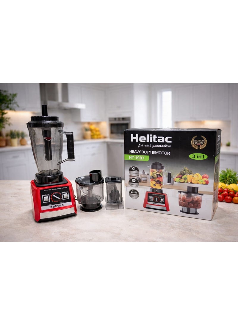 Helitac 3-in-1 Heavy Duty Blender HT-1987 5500W High Power Kitchen Blender with XL Jar, Dry Grinder and Food Chopper, Multi-Speed Control for Smoothies, Juices, Spices, Nuts, Meat and Everyday Food Preparation - Image 1