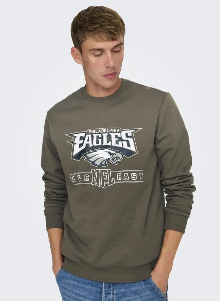 اونلي اند سانز Crew Neck  Printed Football Sweatshirt