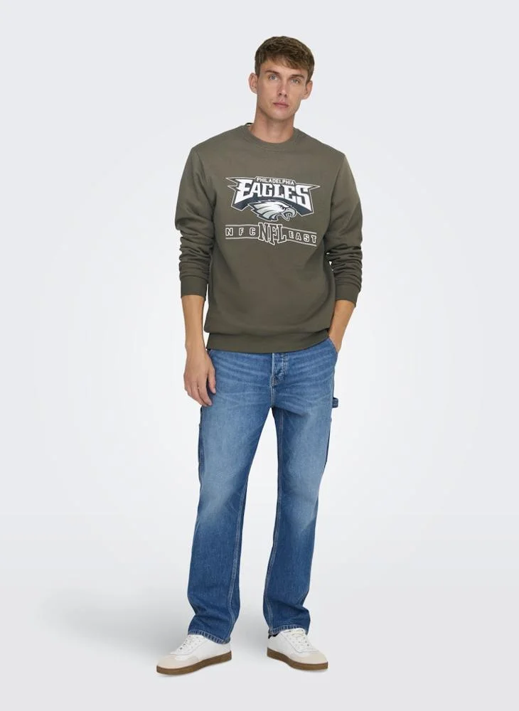 اونلي اند سانز Crew Neck  Printed Football Sweatshirt