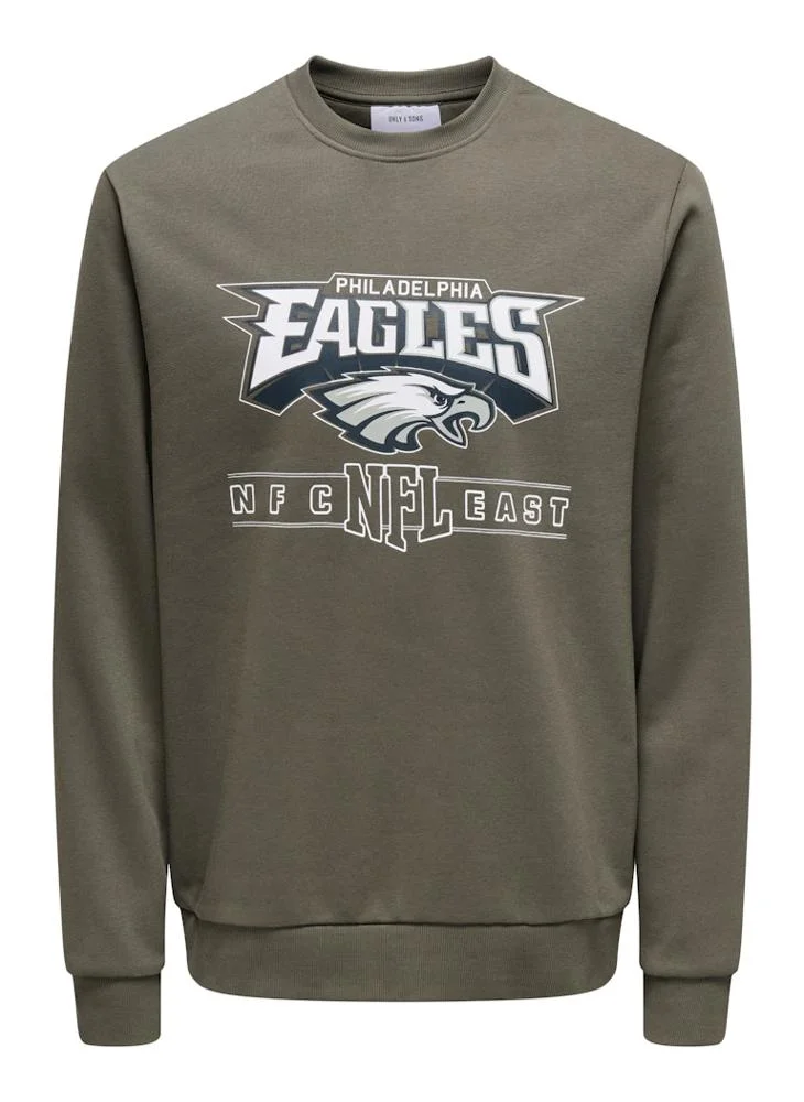 اونلي اند سانز Crew Neck  Printed Football Sweatshirt