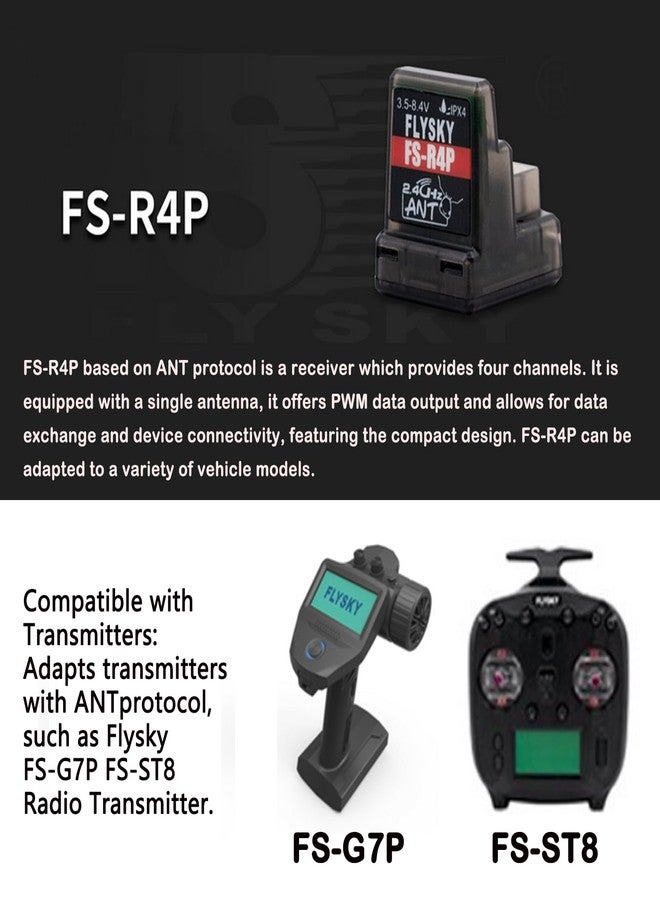 GoolRC Flysky FS-R4P Receiver, 2.4GHz 4CH Receiver ANT Protocol Single Antenna PWM Output Compatible with Flysky FS-G7P FS-ST8 Radio Transmitter for RC Car and Boat - Image 2