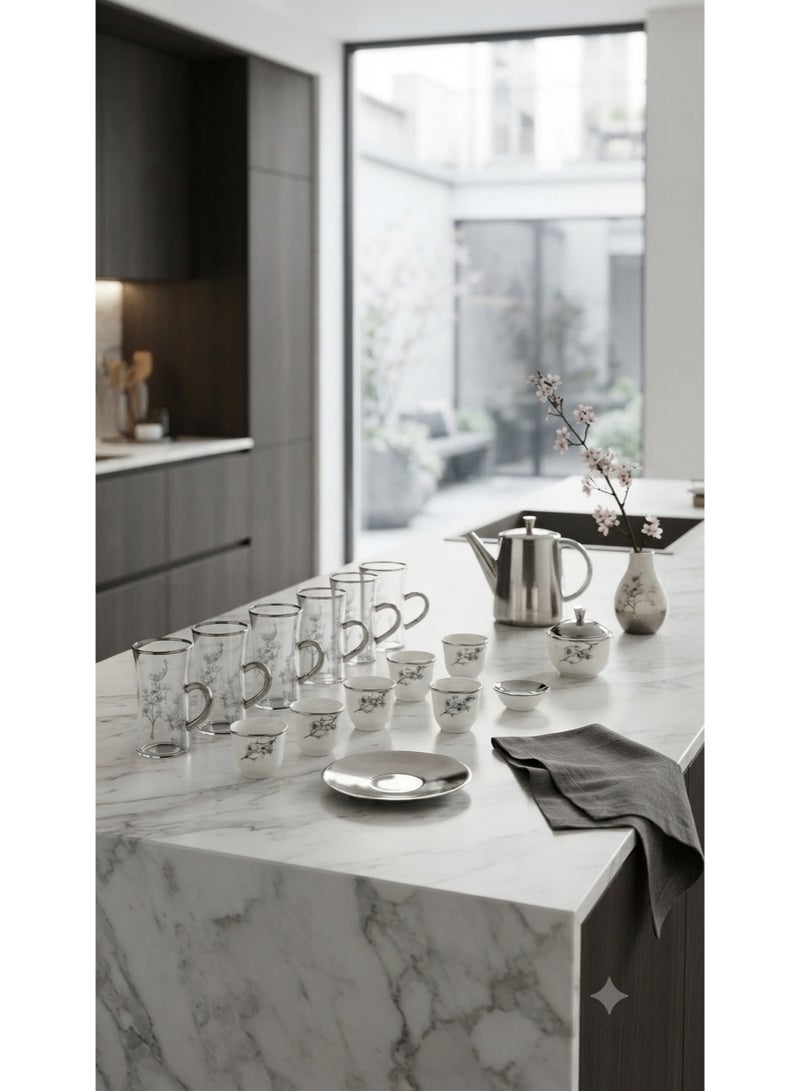 *24-Piece Glass Tea Cups & Ceramic Coffee Cups Set with Stainless Steel Saucers* - Image 5