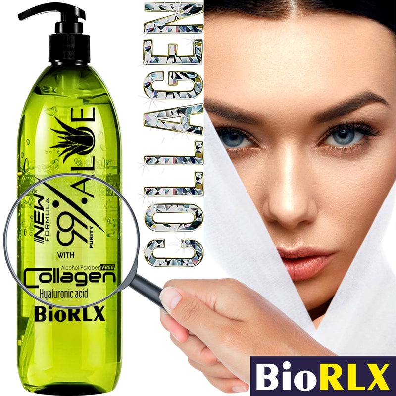 BioRLX جل الألوة فيرا 99% من BioRLX مع الكولاجين وحمض الهيالورونيك 250 مل 8.5 أونصة سائلة - للوجه والجسم والشعر وفروة الرأس، لتخفيف آثار الشمس، طبيعي، مهدئ، مرطب - Image 3