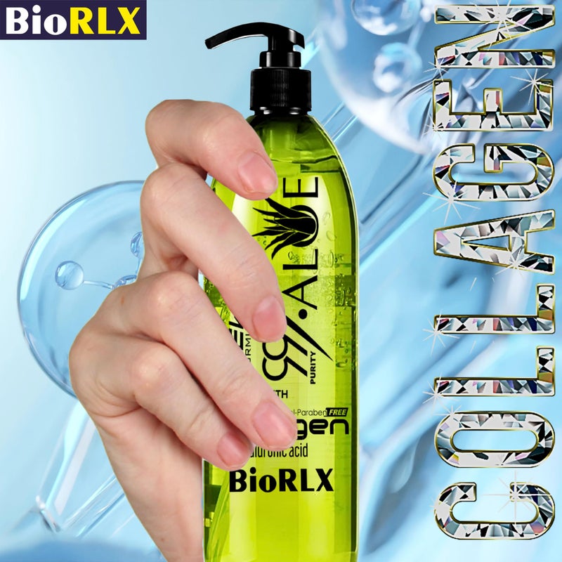 BioRLX جل الألوة فيرا 99% من BioRLX مع الكولاجين وحمض الهيالورونيك 250 مل 8.5 أونصة سائلة - للوجه والجسم والشعر وفروة الرأس، لتخفيف آثار الشمس، طبيعي، مهدئ، مرطب - Image 5