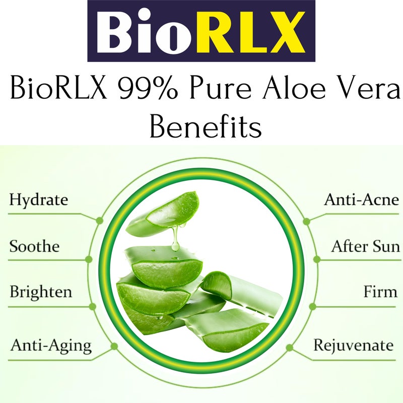 BioRLX جل الألوة فيرا 99% من BioRLX مع الكولاجين وحمض الهيالورونيك 250 مل 8.5 أونصة سائلة - للوجه والجسم والشعر وفروة الرأس، لتخفيف آثار الشمس، طبيعي، مهدئ، مرطب - Image 4