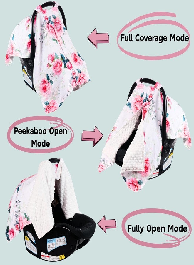 Wirein Baby Car Seat Cover,Carseat Covers Baby Girl, Multi-Use Minky Infant Canopy for Babies,Minky Infant Car Seat Cover Winter,Ultra-Soft Nursing & Stroller Cover,Pink Rose - Image 3