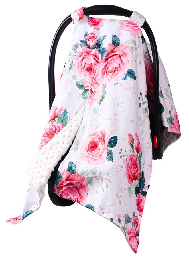 Wirein Baby Car Seat Cover,Carseat Covers Baby Girl, Multi-Use Minky Infant Canopy for Babies,Minky Infant Car Seat Cover Winter,Ultra-Soft Nursing & Stroller Cover,Pink Rose - Image 1