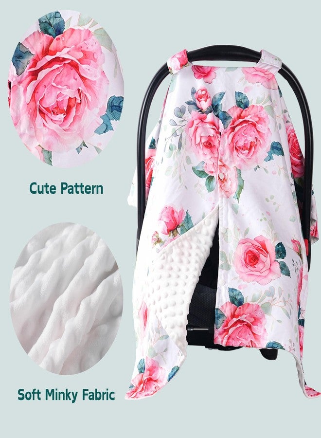Wirein Baby Car Seat Cover,Carseat Covers Baby Girl, Multi-Use Minky Infant Canopy for Babies,Minky Infant Car Seat Cover Winter,Ultra-Soft Nursing & Stroller Cover,Pink Rose - Image 2
