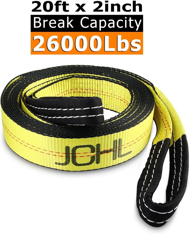 JCHL Recovery Tow Strap with Reinforced Loops 2inx20ft Heavy Duty 26,000lb Break Strength Vehicle Recovery Rope for for Car Truck Jeep ATV SUV Reinforced Loops, Protective Sleeves - Image 2