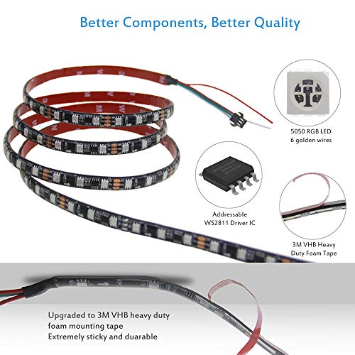 ALITOVE RGB Addressable LED Strip WS2811 12V LED Strip Lights 16.4ft 300 LEDs Dream Color Programmable Digital Flexible LED Pixel Rope Light Waterproof IP65 with 3M VHB Heavy Duty Self-Adhesive Back - Image 3
