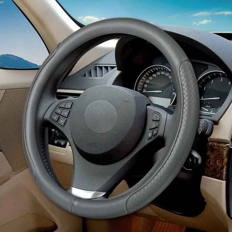 VARGTR Microfiber Leather Steering Wheel Cover, Universal 14.5-15 Inch, Gray - Image 1