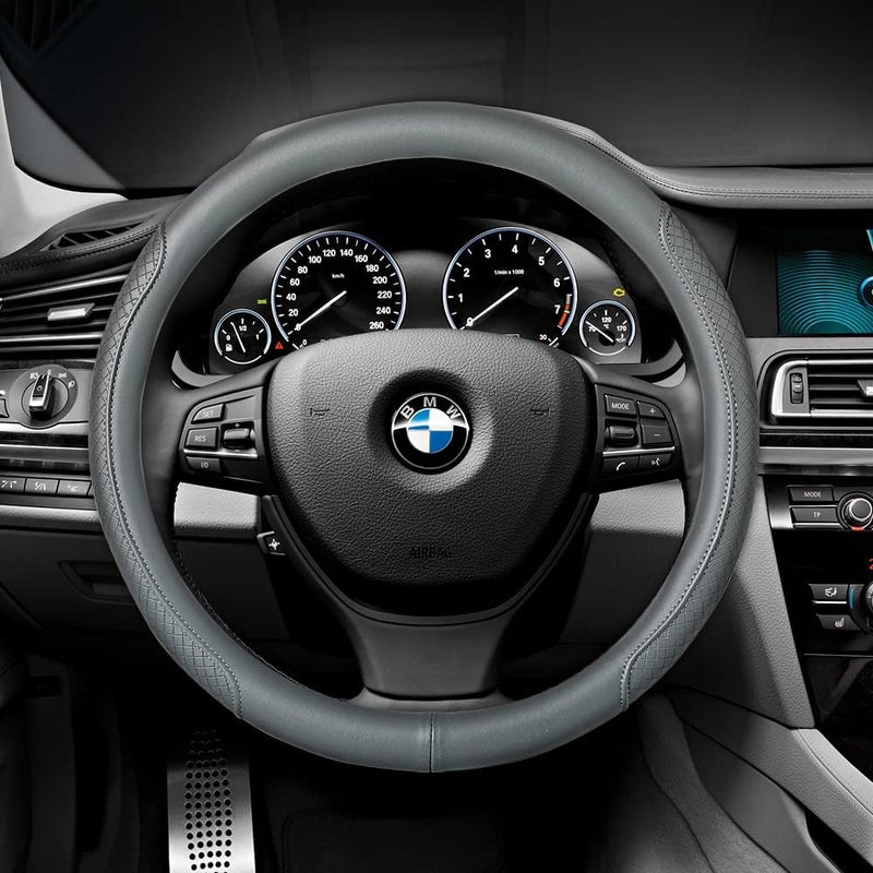 VARGTR Microfiber Leather Steering Wheel Cover, Universal 14.5-15 Inch, Gray - Image 3