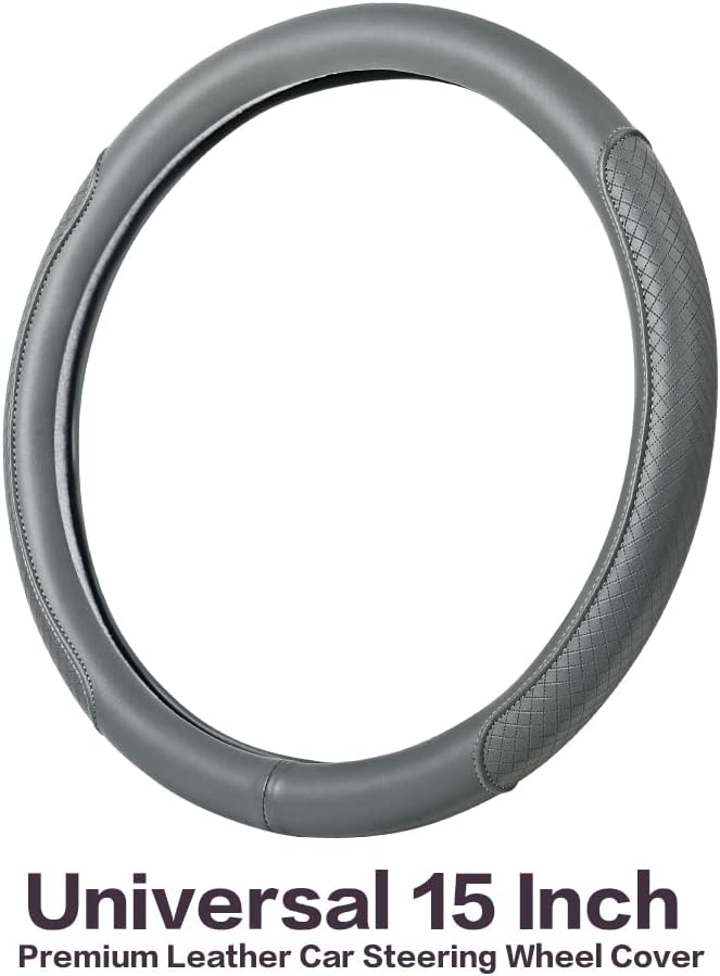 VARGTR Microfiber Leather Steering Wheel Cover, Universal 14.5-15 Inch, Gray - Image 2