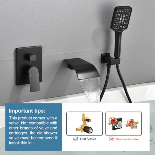 DIFEINI Bathtub Faucet Set with Handheld Sprayer Tub Filler Faucets with Rough-in Valve Trim Kit Wall Mount Tub Faucets Matte Black - Image 2