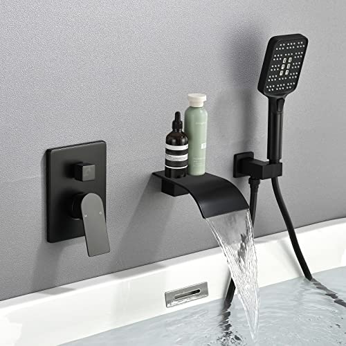 DIFEINI Bathtub Faucet Set with Handheld Sprayer Tub Filler Faucets with Rough-in Valve Trim Kit Wall Mount Tub Faucets Matte Black - Image 1