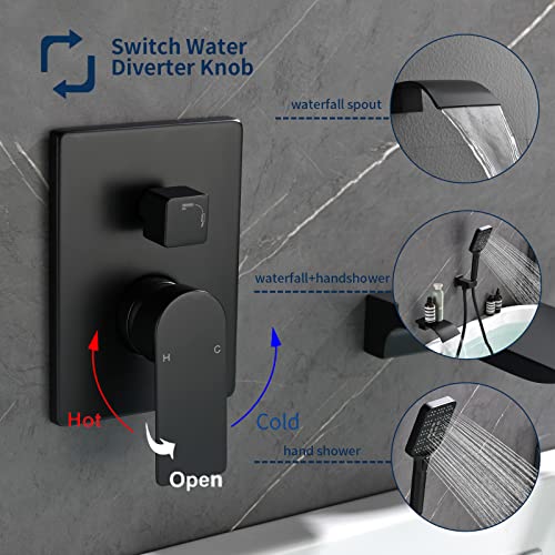 DIFEINI Bathtub Faucet Set with Handheld Sprayer Tub Filler Faucets with Rough-in Valve Trim Kit Wall Mount Tub Faucets Matte Black - Image 4