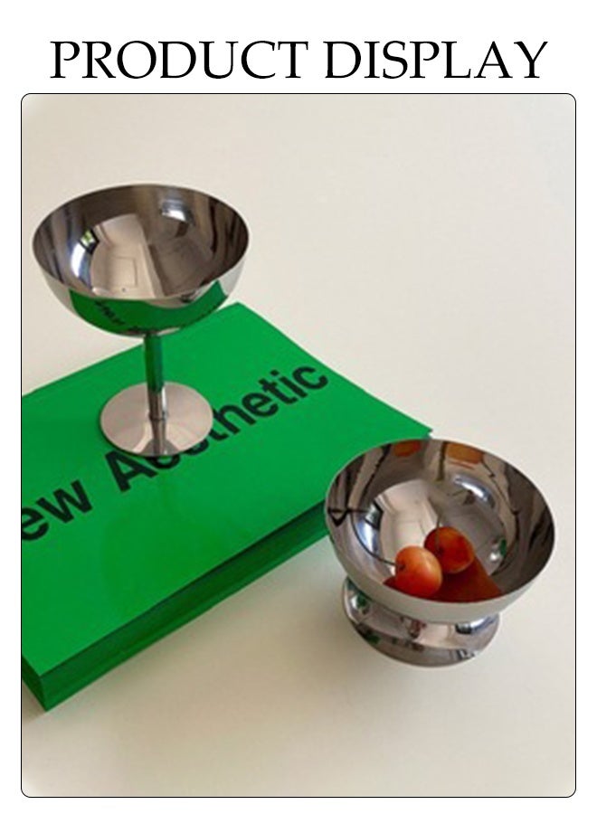 2pcs Stainless Steel Dessert Cup High Footed Design Ice Cream Bowl Elegant Mousse Bowl for Custard Pudding and Salads Decorative Fruit Dish Holder Dessert Display Stand Fruit Tray Table Decoration - Image 3