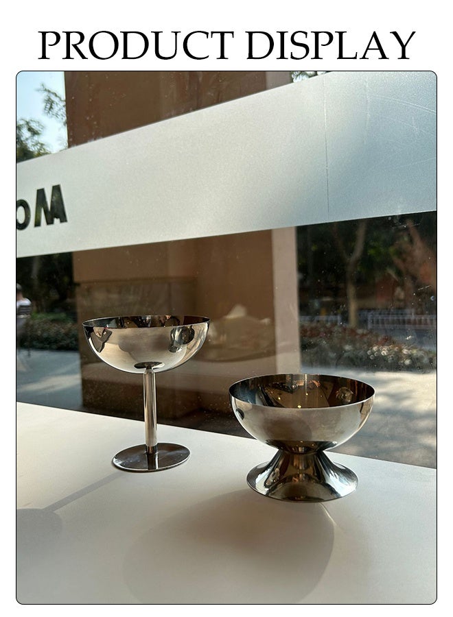 2pcs Stainless Steel Dessert Cup High Footed Design Ice Cream Bowl Elegant Mousse Bowl for Custard Pudding and Salads Decorative Fruit Dish Holder Dessert Display Stand Fruit Tray Table Decoration - Image 2