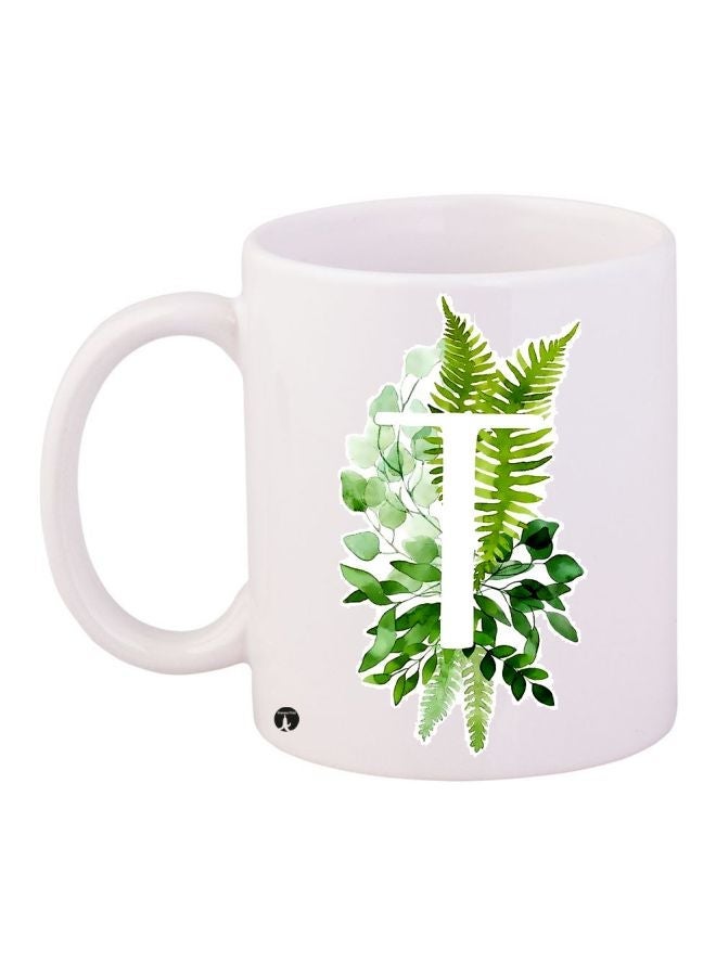 RYN Leaves Printed Coffee Mug White/Green 11ounce