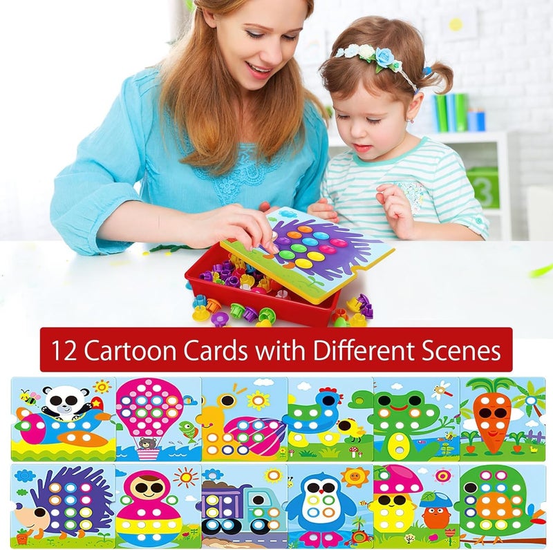 BeFunky Mosaic Pegboard Game for Children, Early Educational Plug-in Game, Colour Pegboard Forks for 2-6 Years Old Children, Plug-in Game with 46 Large Beads and 12 Colourful Cards (Bear) - Image 4