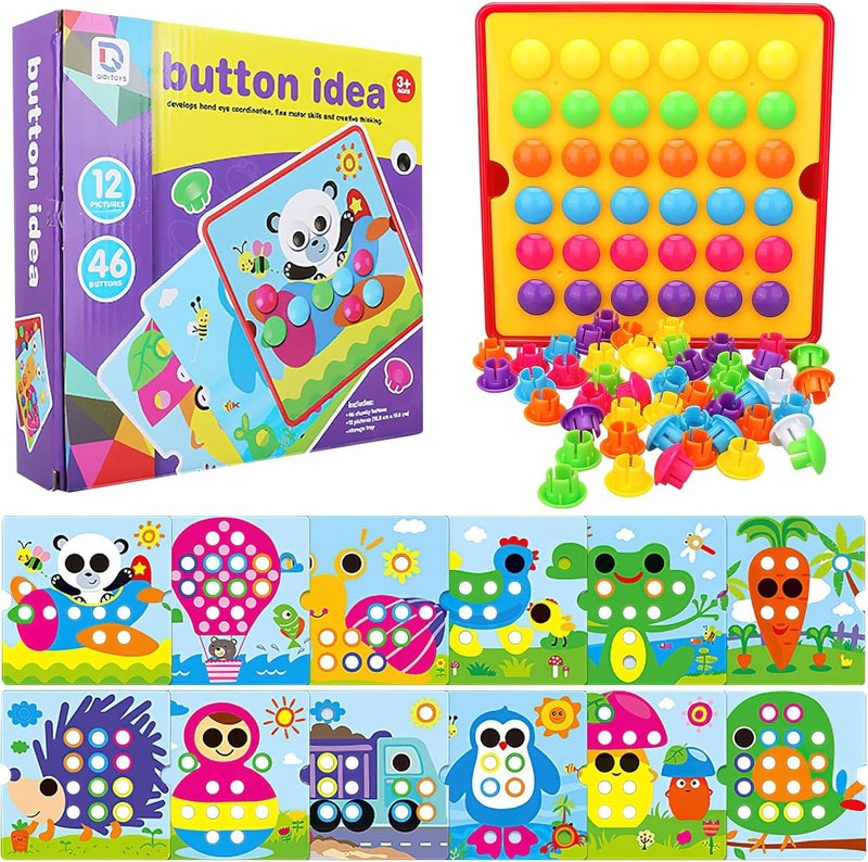 BeFunky Mosaic Pegboard Game for Children, Early Educational Plug-in Game, Colour Pegboard Forks for 2-6 Years Old Children, Plug-in Game with 46 Large Beads and 12 Colourful Cards (Bear) - Image 1