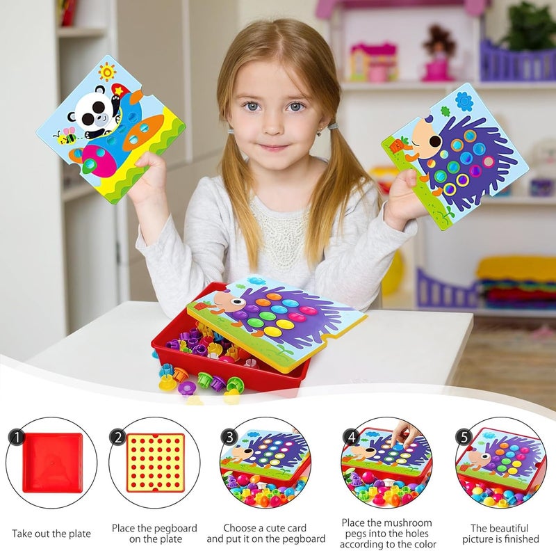 BeFunky Mosaic Pegboard Game for Children, Early Educational Plug-in Game, Colour Pegboard Forks for 2-6 Years Old Children, Plug-in Game with 46 Large Beads and 12 Colourful Cards (Bear) - Image 3