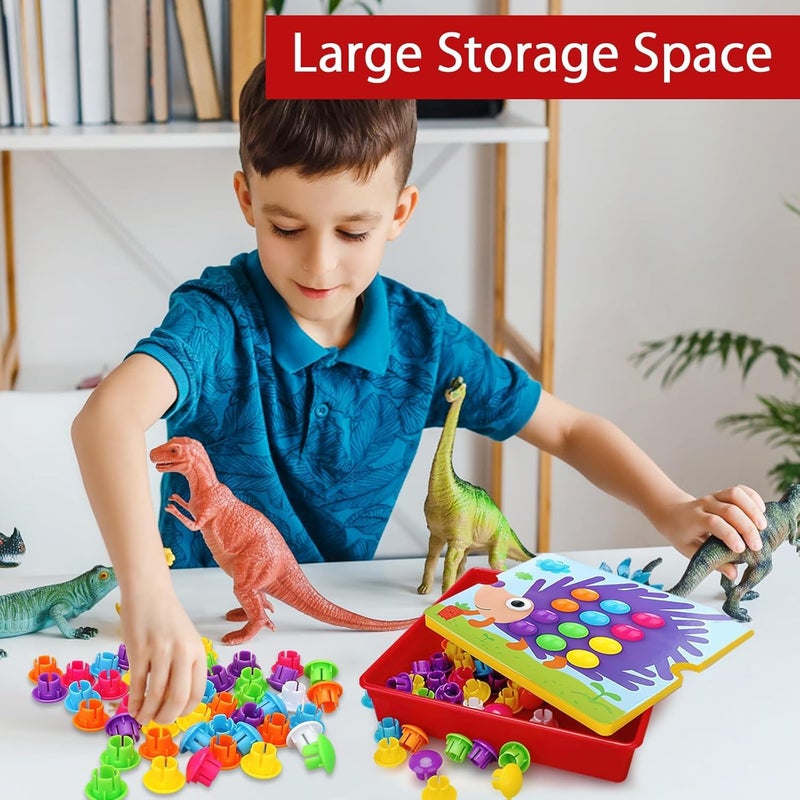 BeFunky Mosaic Pegboard Game for Children, Early Educational Plug-in Game, Colour Pegboard Forks for 2-6 Years Old Children, Plug-in Game with 46 Large Beads and 12 Colourful Cards (Bear) - Image 5