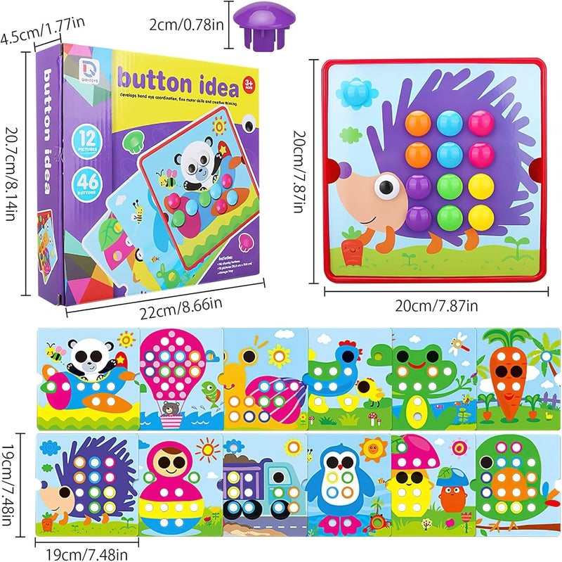 BeFunky Mosaic Pegboard Game for Children, Early Educational Plug-in Game, Colour Pegboard Forks for 2-6 Years Old Children, Plug-in Game with 46 Large Beads and 12 Colourful Cards (Bear) - Image 2