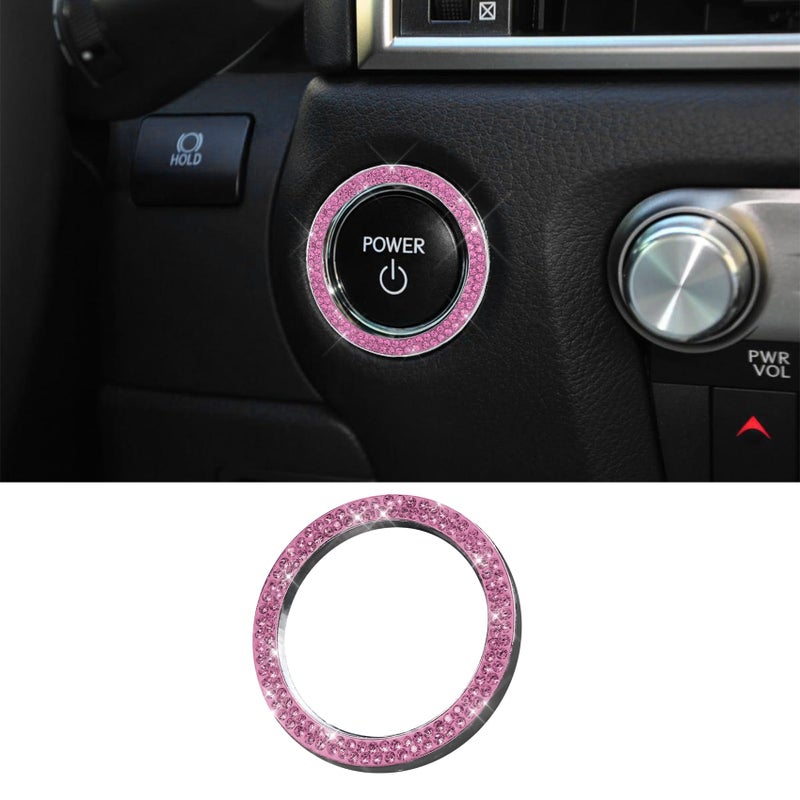 RGOAANC Crystal Rhinestone Engine Start Stop Decoration Ring Push Button Cover Key Ignition Knob Ring Accessories Sparkling Sticker for Car Pink 1PCS - Image 3