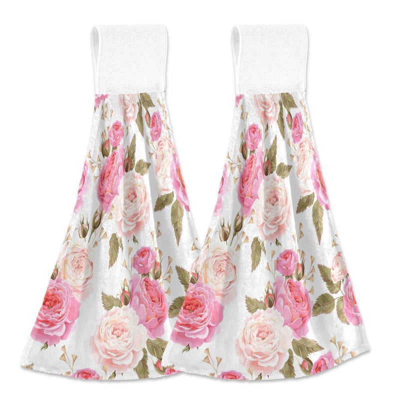 Boccsty Rose Flower Floral Hanging Kitchen Towels 2 Pieces Spring Dish Towels Dish Towels Tie Towel Tea Towels for Bathroom Farmhous Housewarming Home