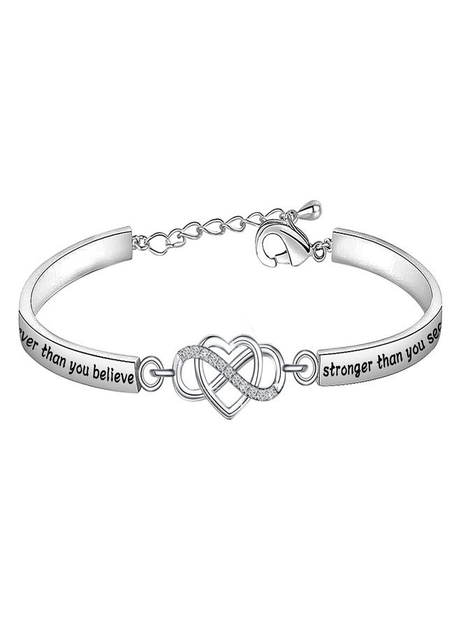 FEELMEM Inspirational Bracelet for Daughter Gifts from Mom You are Braver Stronger Smarter Than You Think to My Daughter Gift(You're braver-silver) - Image 2