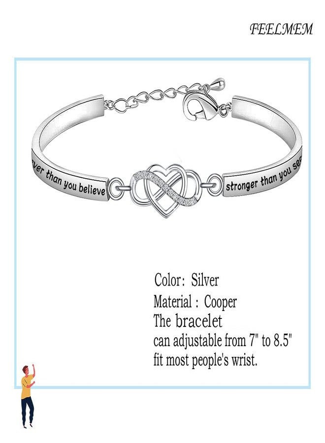 FEELMEM Inspirational Bracelet for Daughter Gifts from Mom You are Braver Stronger Smarter Than You Think to My Daughter Gift(You're braver-silver) - Image 3