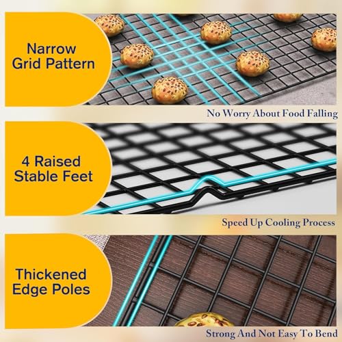 PureBake 1PCS Cooling Racks for Cooking and Baking - 40x25cm Heavy Duty Stainless Steel Wire Rack for Baking, Grilling, Roasting - Oven and Dishwasher Safe - Fits Jelly Roll Sheet Pan (Black) - Image 3