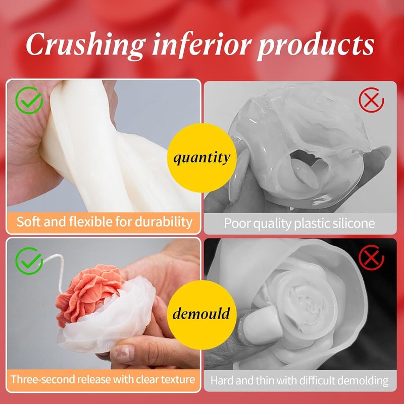 MGLIFEUL 9Pcs Rose Flower Tulip Peony Heart Candle Soap Wax Mold Valentine Day Silicone for Small Butter Candles Chocolate Making Molds Silicones Shapes Moldes De Rosas Silicona para Velas - Image 5