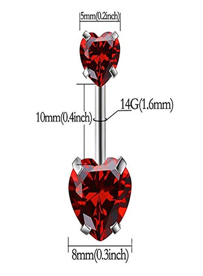 GADGETSDEN 316L Surgical Steel Screw Hearts Red Color Cubic Zirconia Internally Threaded Belly Button Ring Body Jewelry Piercing Navel Ring Barbells - Image 2