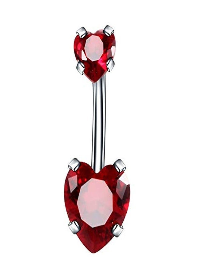 GADGETSDEN 316L Surgical Steel Screw Hearts Red Color Cubic Zirconia Internally Threaded Belly Button Ring Body Jewelry Piercing Navel Ring Barbells - Image 1