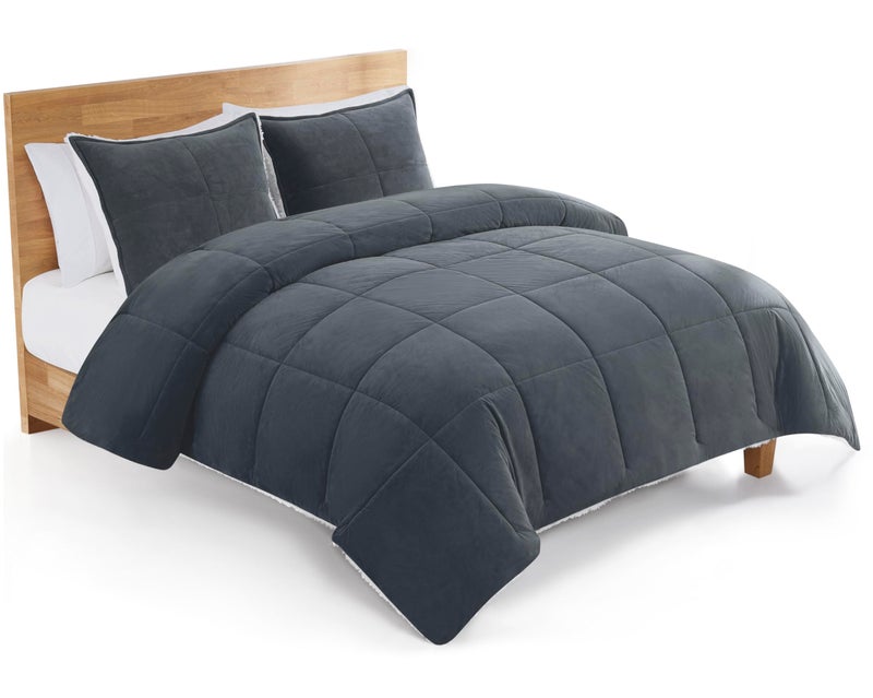 UGG Blissful FullQueen Comforter Set with 2 Pillow Shams Reversible White Comforter Plush Fluffy Warm Bed Set Premium Hypoallergenic Down Alternative Bedding Breathable FullQueen Blue Imperial