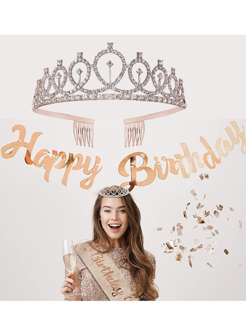 MARGOUN Birthday Girl Sash and Rhinestone Diamond Tiara Set Girls Women Birthday Decoration Party Supplies - Image 3