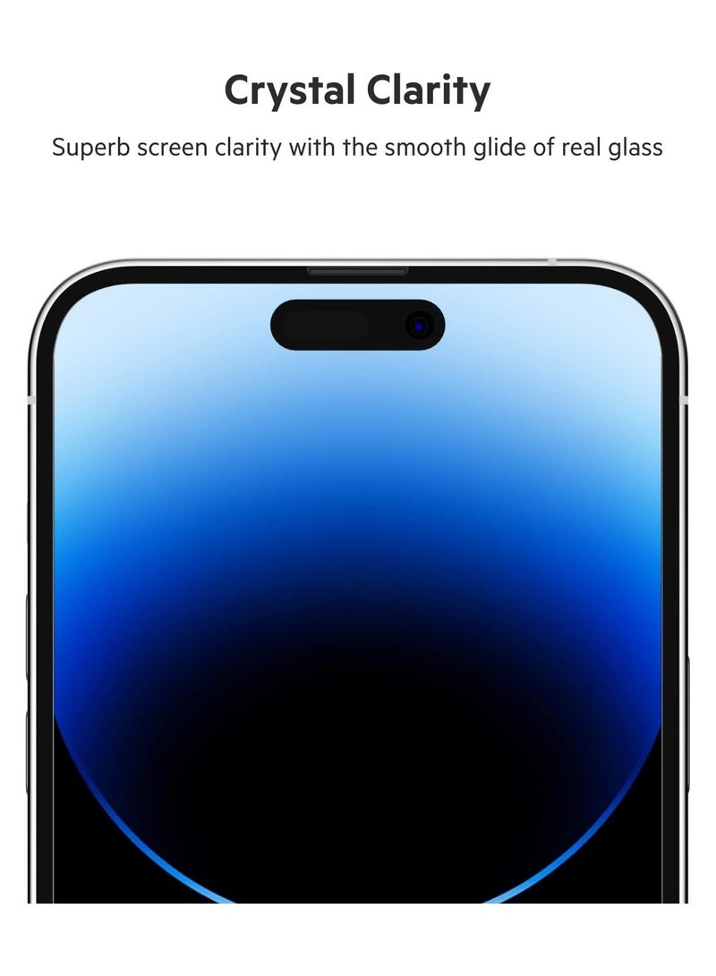 راكسوم واقي شاشة UltraGlass لهاتف iPhone 14 Pro Max، معالج بمواد مضادة للميكروبات، سهل التركيب بدون فقاعات مع صينية دليل التركيب المرفقة، تم اختباره على صلابة 9H - Image 3