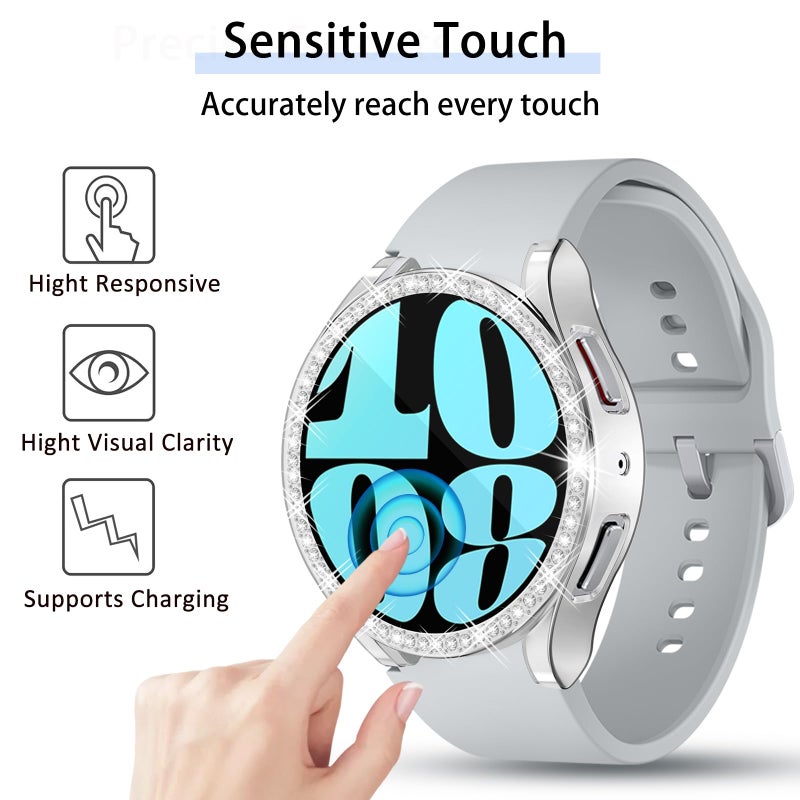 RICHONE [8Pack] RICHONE Screen Protector Compatible with Galaxy Watch 6 44mm, Glitter Rhinestones Protective Case for Samsung Smart Watch6 44MM SM-R940 Soft Bling Face Covers Accessories Anti-Scratches - Image 4