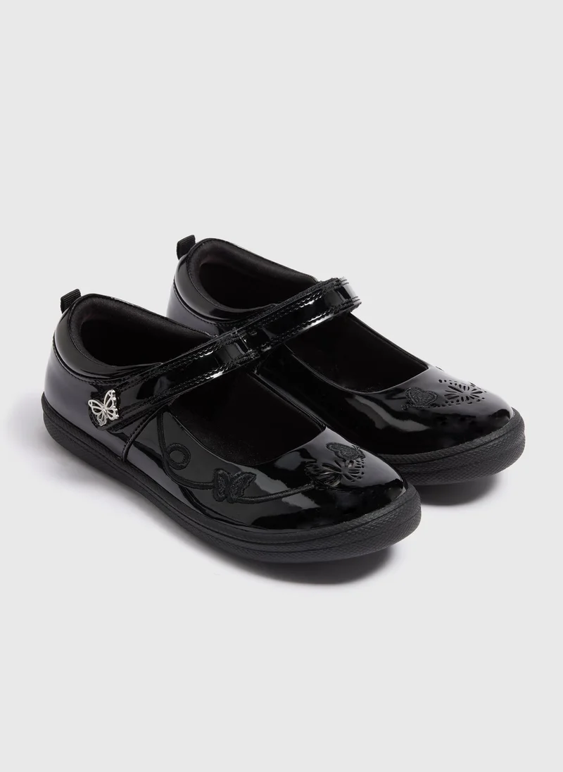 Matalan Girls Black Butterfly Light Up School Shoes
