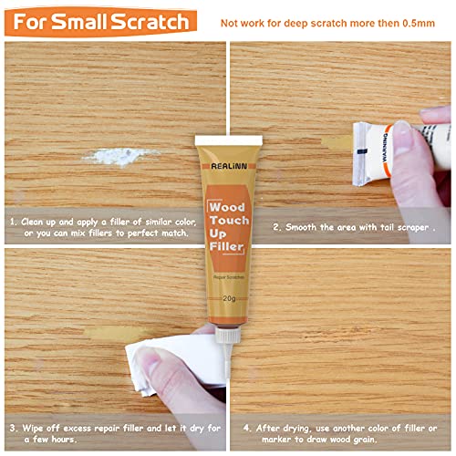 REALINN Wood Furniture Repair Kit 8 Light Colors- Wood Fillers and Touch Up Markers, Repair Scratch, Cracks, Discoloration for Wooden Door, Floor, Table, Cabinet - Image 4