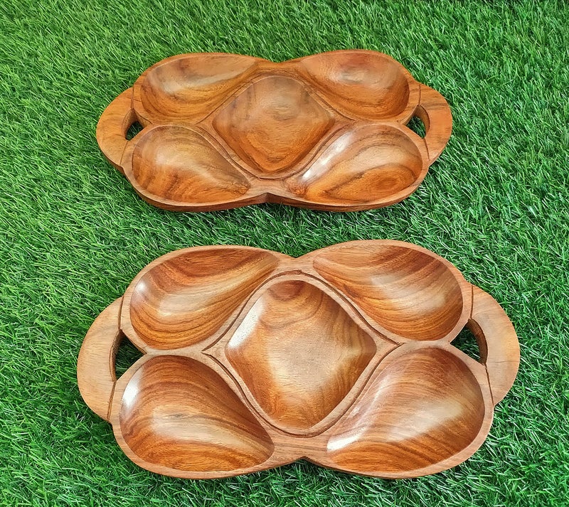 Classical Youth Wooden Table-Top Snacks/Biscuits/Namkeen/Dry-Fruit Serving Tray for Home/Kitchen/Dinning- Great for Gifting Purpose (Sheesham Wood, Set of 2, 12 Inches) - Image 2
