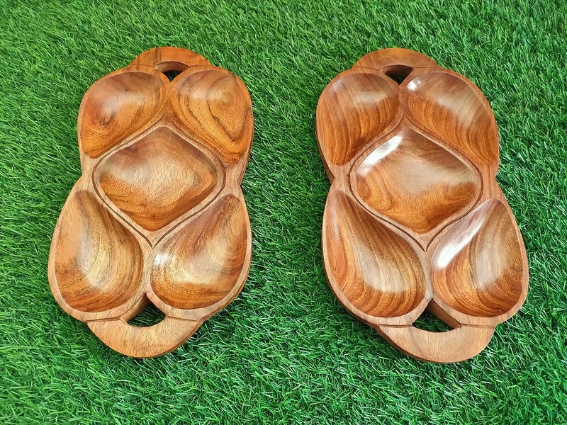 Classical Youth Wooden Table-Top Snacks/Biscuits/Namkeen/Dry-Fruit Serving Tray for Home/Kitchen/Dinning- Great for Gifting Purpose (Sheesham Wood, Set of 2, 12 Inches) - Image 3