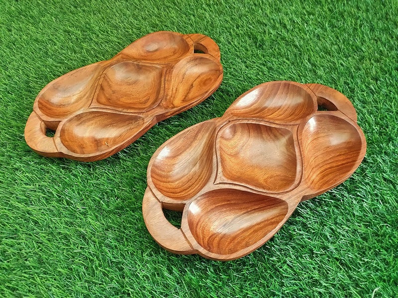 Classical Youth Wooden Table-Top Snacks/Biscuits/Namkeen/Dry-Fruit Serving Tray for Home/Kitchen/Dinning- Great for Gifting Purpose (Sheesham Wood, Set of 2, 12 Inches) - Image 5