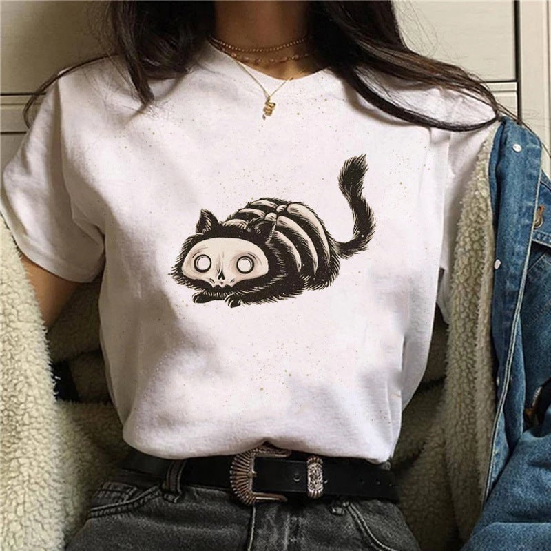 2025 Foreign Trade Cross-border New Women's T-shirt Cat Animal Pattern T-shirt Casual Printed Short-sleeved Cotton Top for Women - Image 4